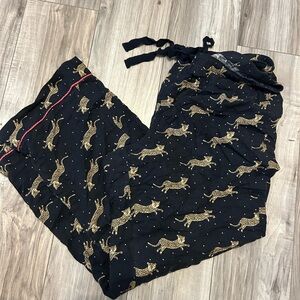 LOFT Black Sleep Pants with Gold Animal Print